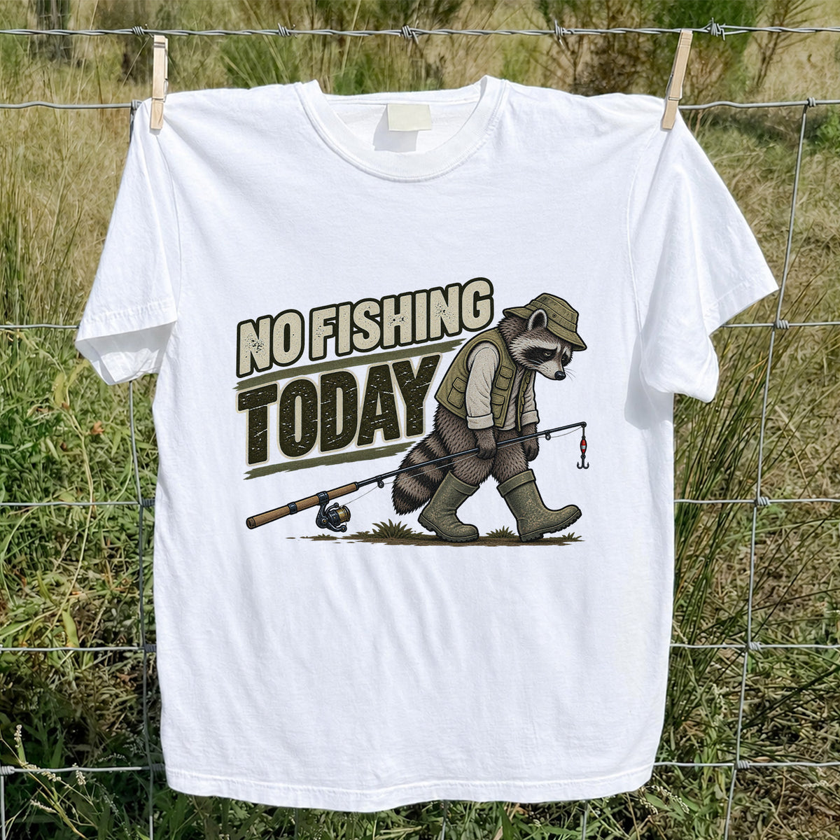 No Fishing Today Raccoon Funny Fishing T-Shirt