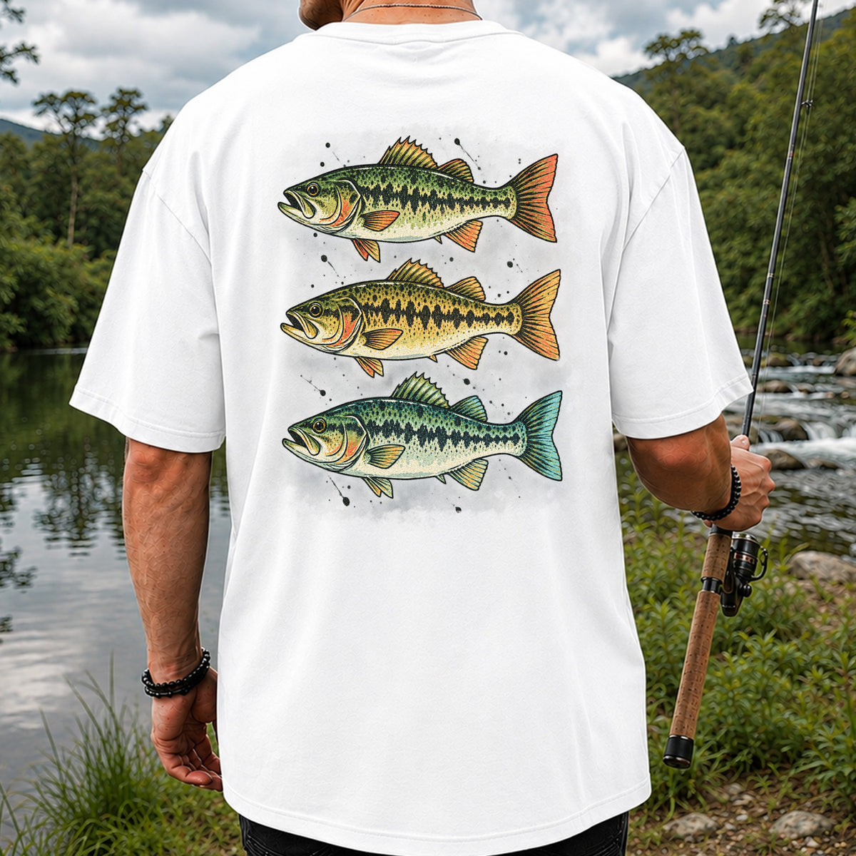 Three Bass Fishing Graphic T-Shirt | Back Print