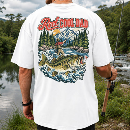 Reel Cool Dad Largemouth Bass Fishing Graphic T-Shirt | Back Print