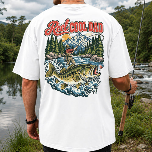 Reel Cool Dad Largemouth Bass Fishing Graphic T-Shirt | Back Print