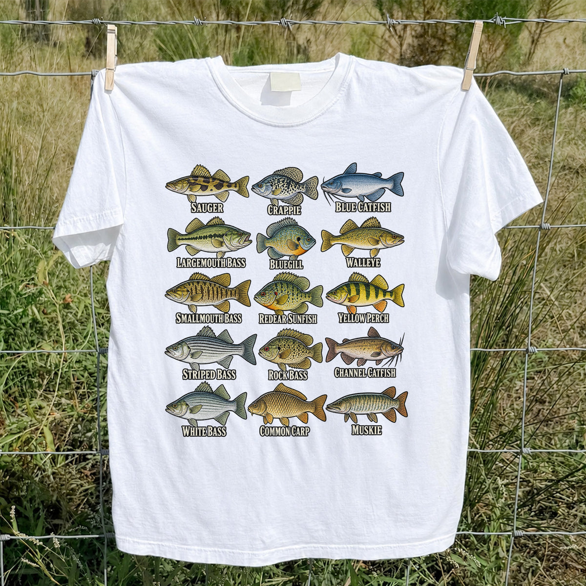 Bass Crappie and Catfish Freshwater Fish Chart Graphic T-Shirt