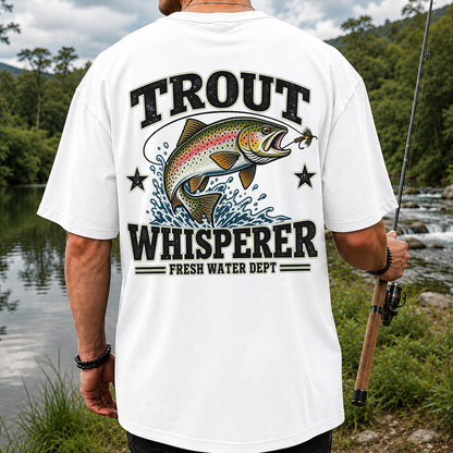 Trout Whisperer Fresh Water Dept Rainbow Tee, Trout Fishing T-Shirt | Back Print