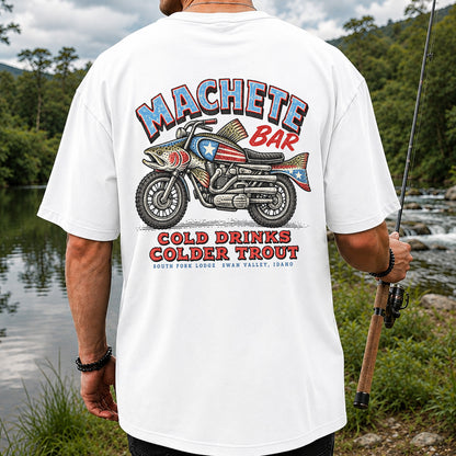 Machete Bar Cold Drinks Colder Trout Fishing T-Shirt | Back Print