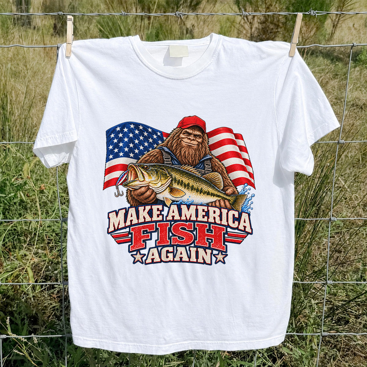 Make America Fish Again Bigfoot Bass Fishing T-Shirt