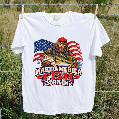 Make America Fish Again Bigfoot Bass Fishing T-Shirt