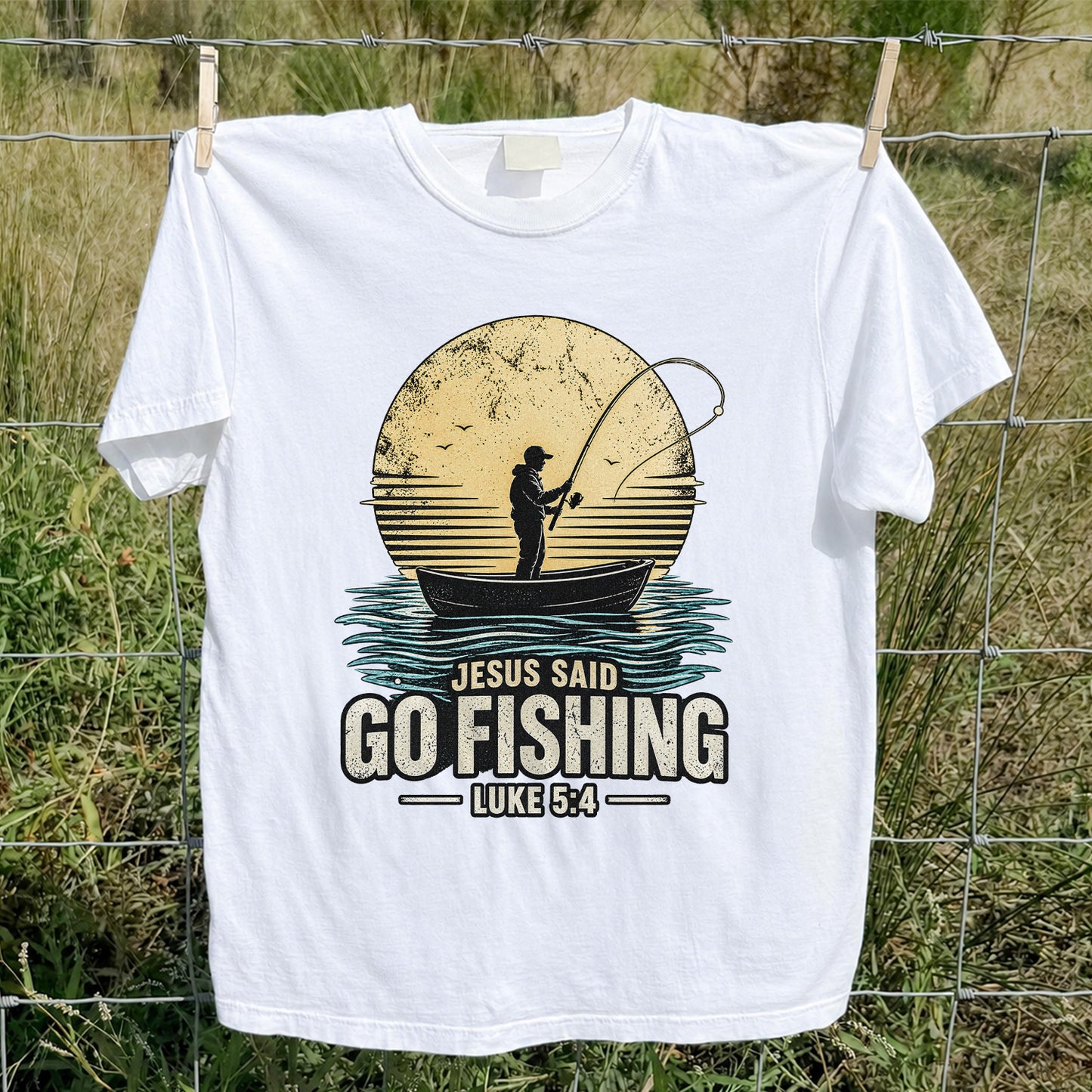 Jesus Said Go Fishing Luke 5:4 Christian Angler T-Shirt