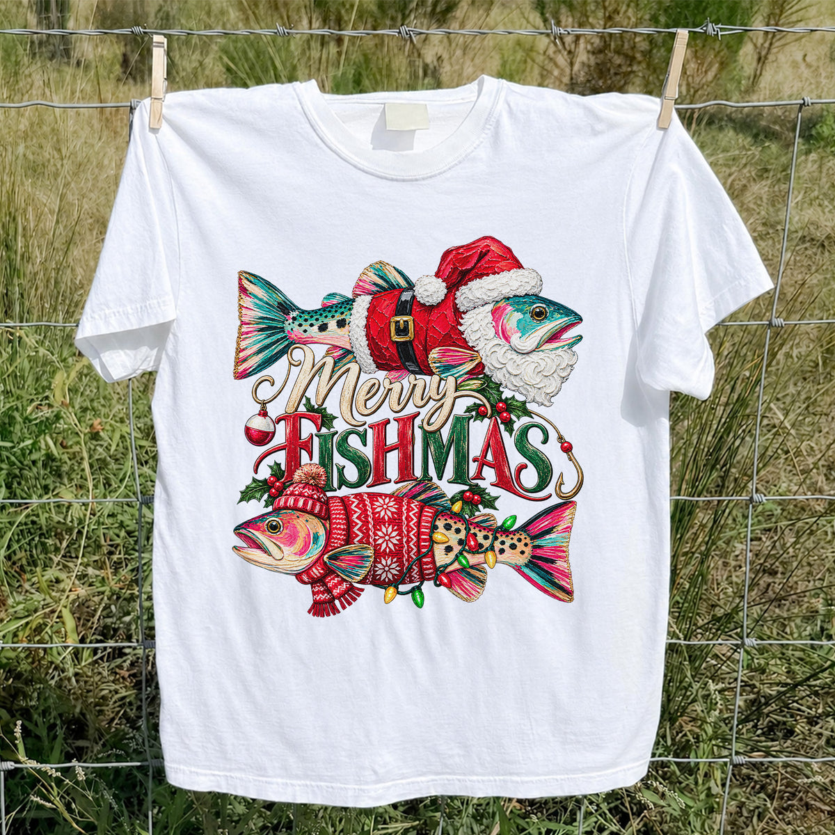 Merry Fishmas Santa Fish Christmas Fishing Graphic T-Shirt
