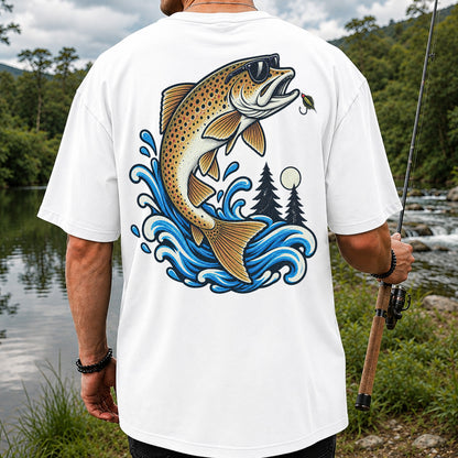 Brown Trout Sunglasses Fishing Graphic T-Shirt with Lure | Back Print