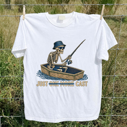 Just One More Cast Skeleton Fishing Boat Graphic T-Shirt