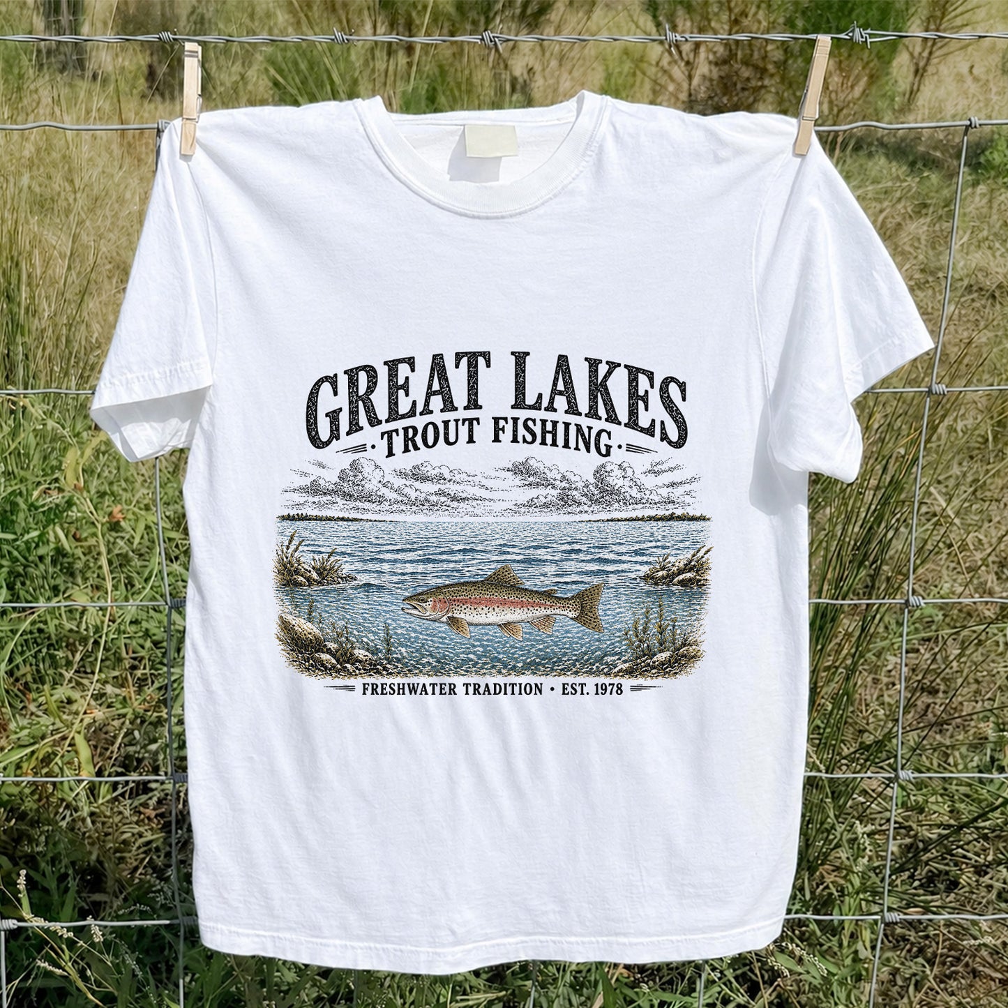 Great Lakes Trout Fishing Freshwater Tradition Est. 1978 Graphic T-Shirt