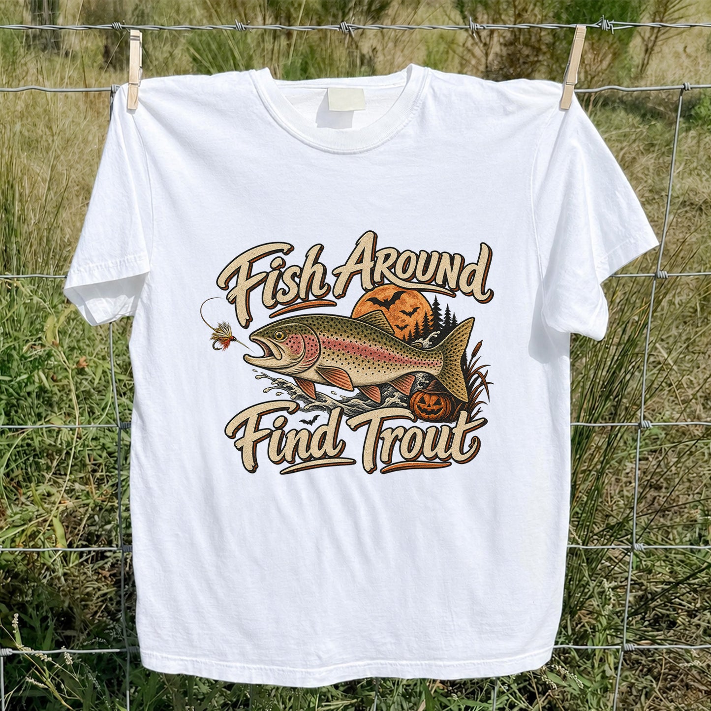 Fish Around Find Trout Halloween Fishing T-Shirt