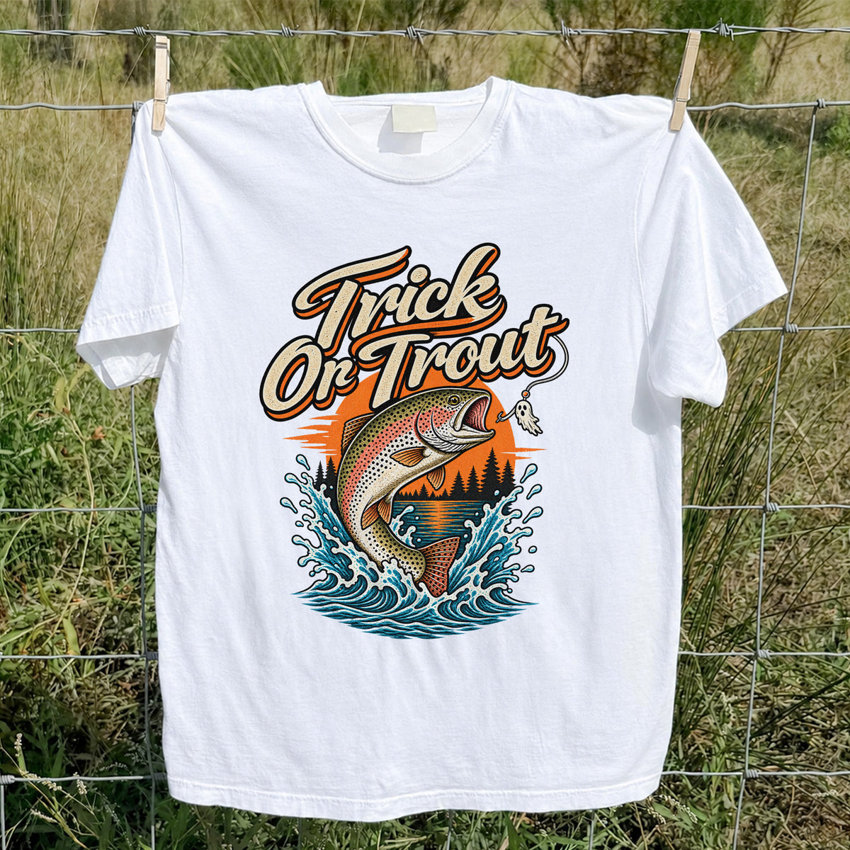 Trick or Trout Rainbow Trout Halloween Fishing T-Shirt