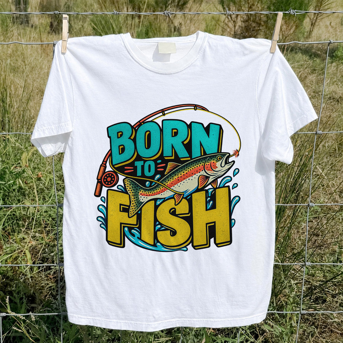Born to Fish Rainbow Trout Fishing Graphic T-Shirt
