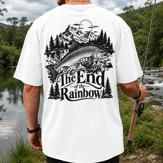 The End of the Rainbow Trout and Mountain Fishing T-Shirt | Back Print