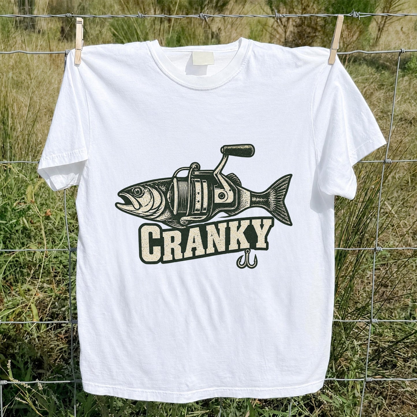 Cranky Fish and Spinning Reel Fishing Graphic T-Shirt