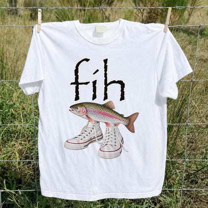 Fih Rainbow Trout Wearing Sneakers Funny Fishing Graphic T-Shirt
