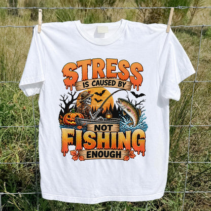 Stress Is Caused by Not Fishing Enough Skeleton Halloween Trout T-Shirt
