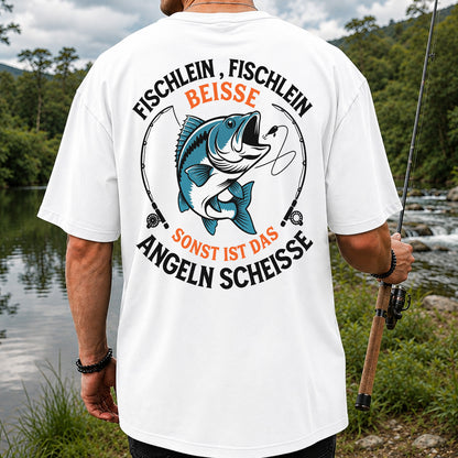 Fischlein Fischlein Beisse Funny Fishing Graphic T-Shirt | Back Print
