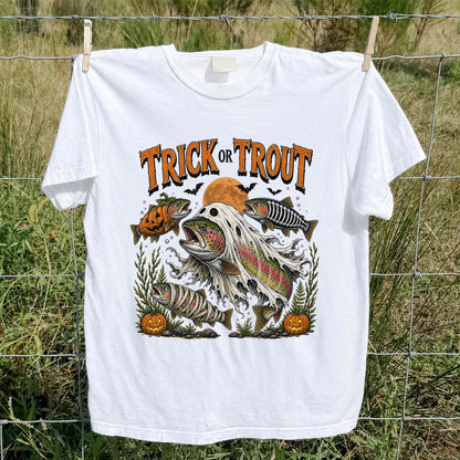 Trick or Trout Halloween T-Shirt Funny Trout Fishing Halloween Tee
