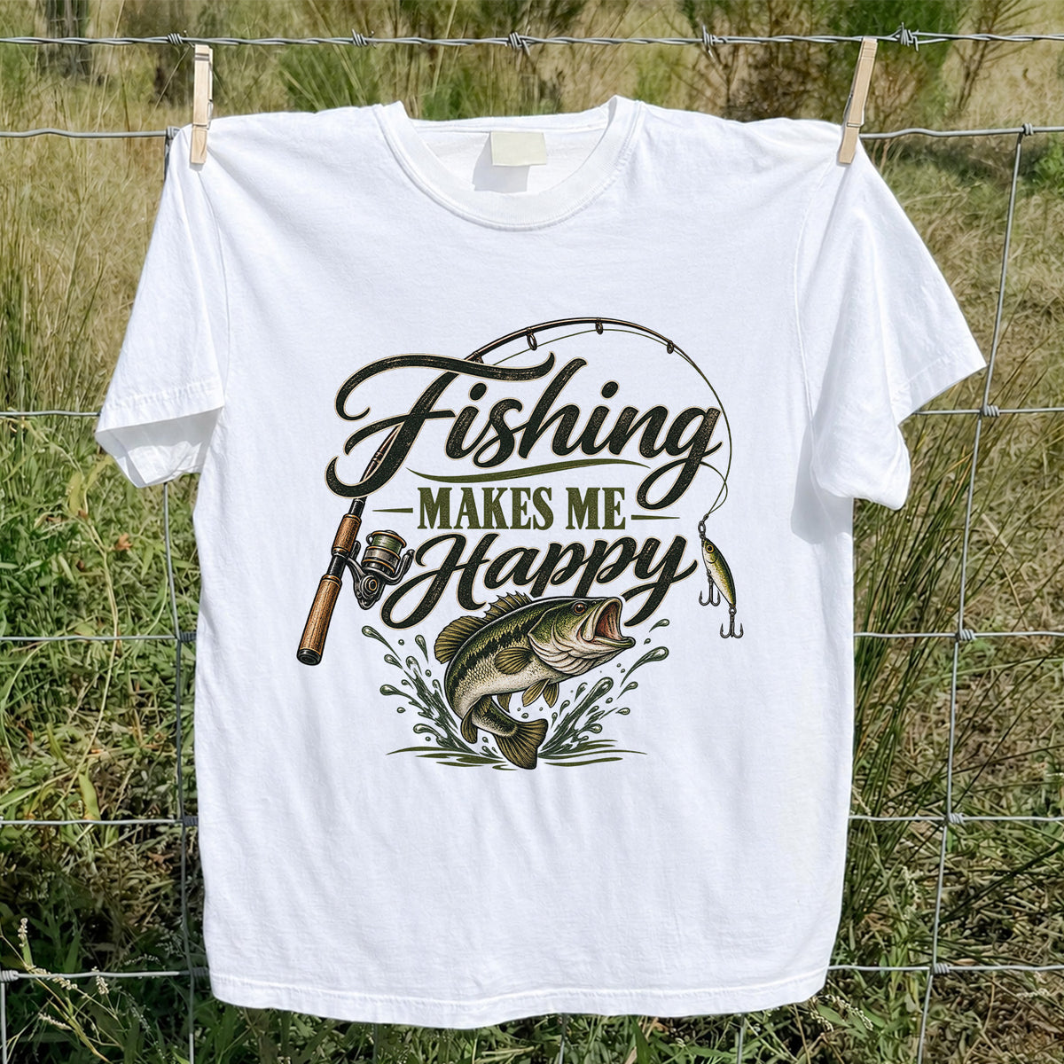 Fishing Makes Me Happy Bass Fishing Graphic T-Shirt