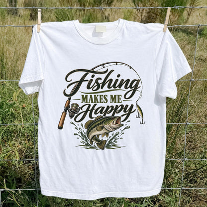 Fishing Makes Me Happy Bass Fishing Graphic T-Shirt