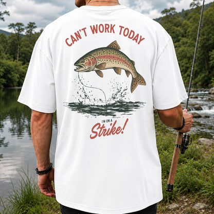 Can't Work Today Strike Rainbow Trout Vintage Fishing T-Shirt | Back Print