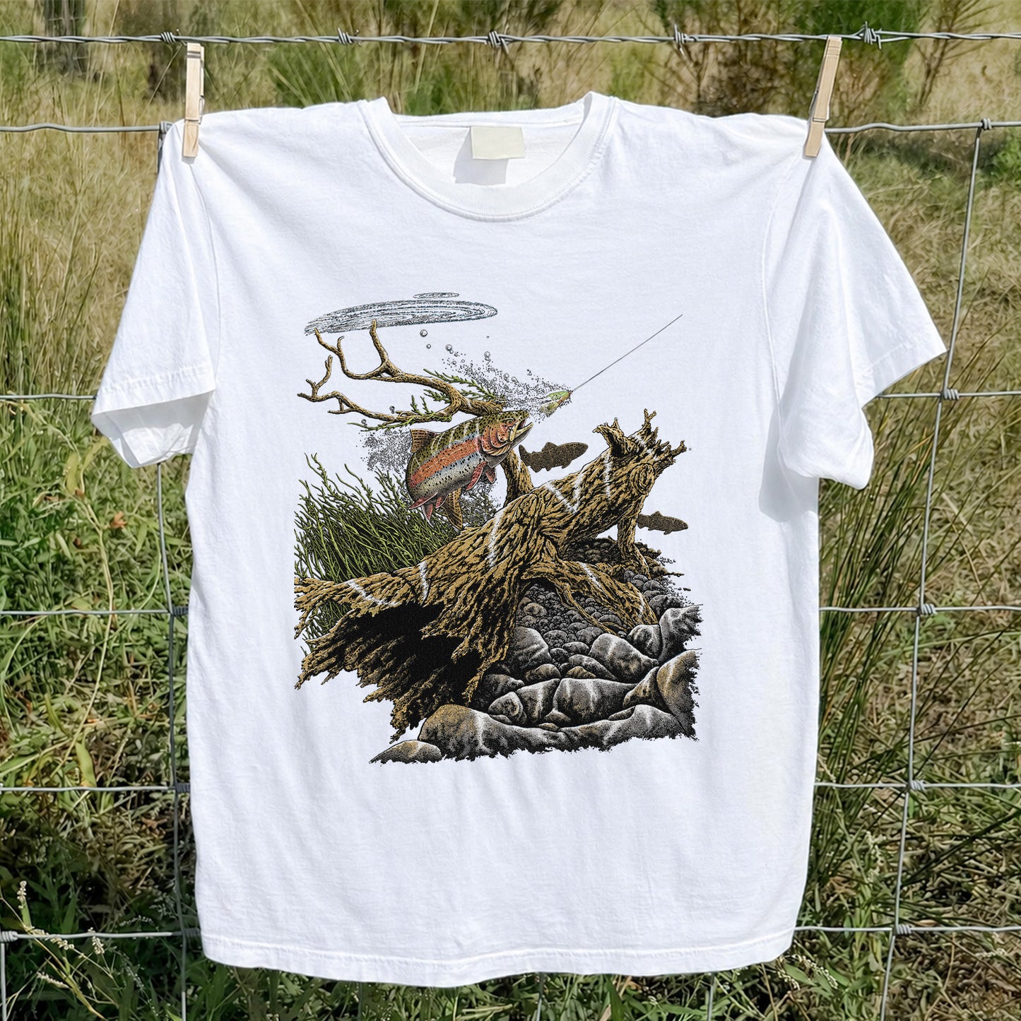 Trout Fishing T-Shirt  Fly Fishing River Tee