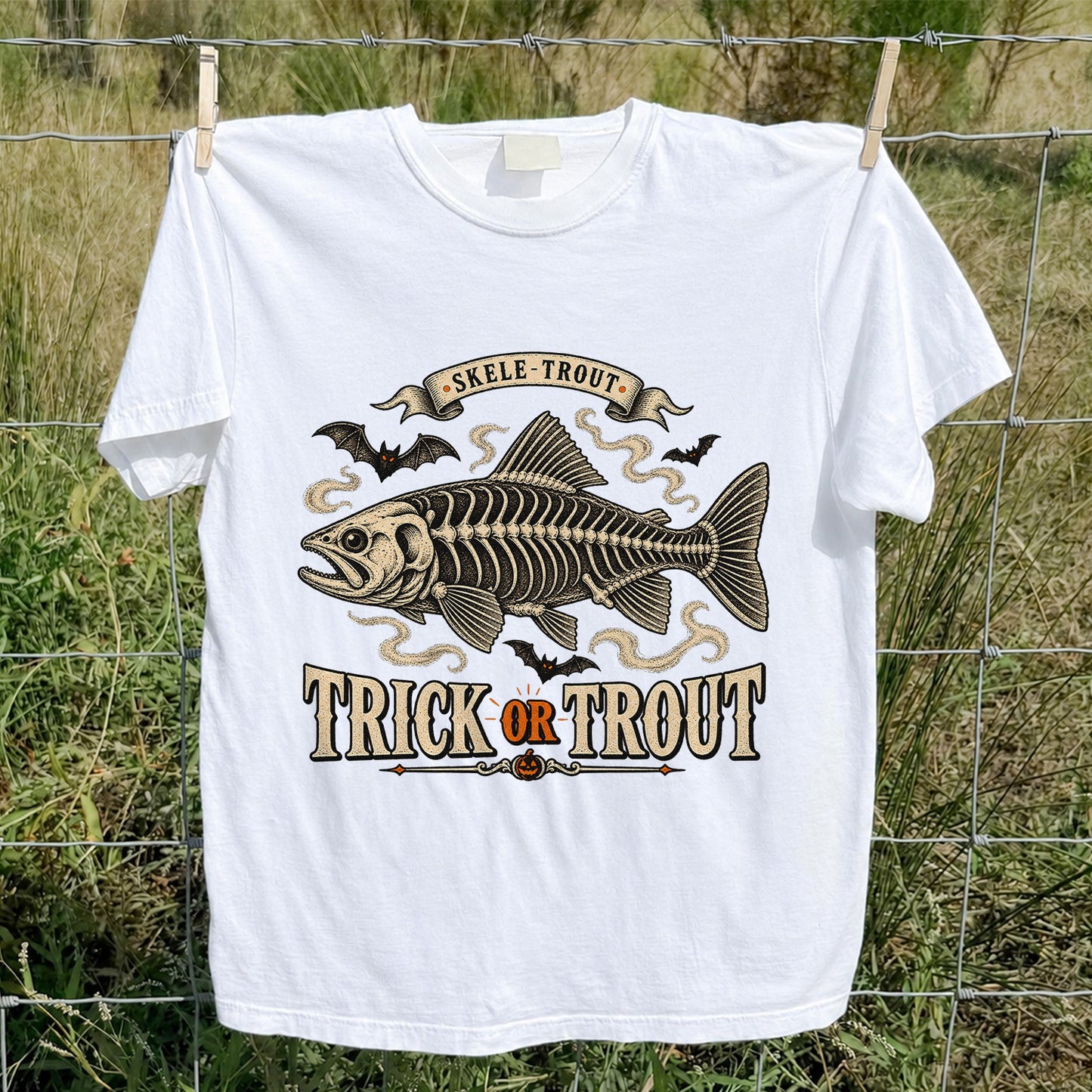Skele-Trout Trick or Trout Halloween Fishing T-Shirt