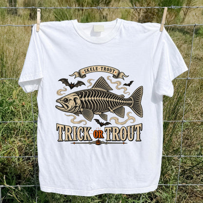 Skele-Trout Trick or Trout Halloween Fishing T-Shirt