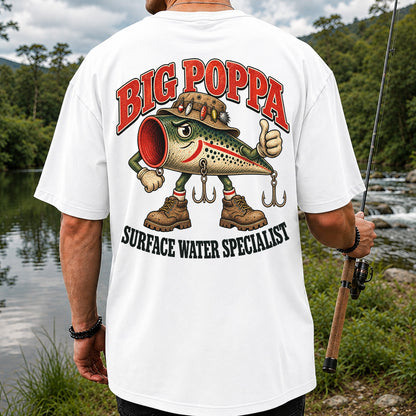 Big Poppa Surface Water Specialist Fishing Lure Graphic T-Shirt | Back Print