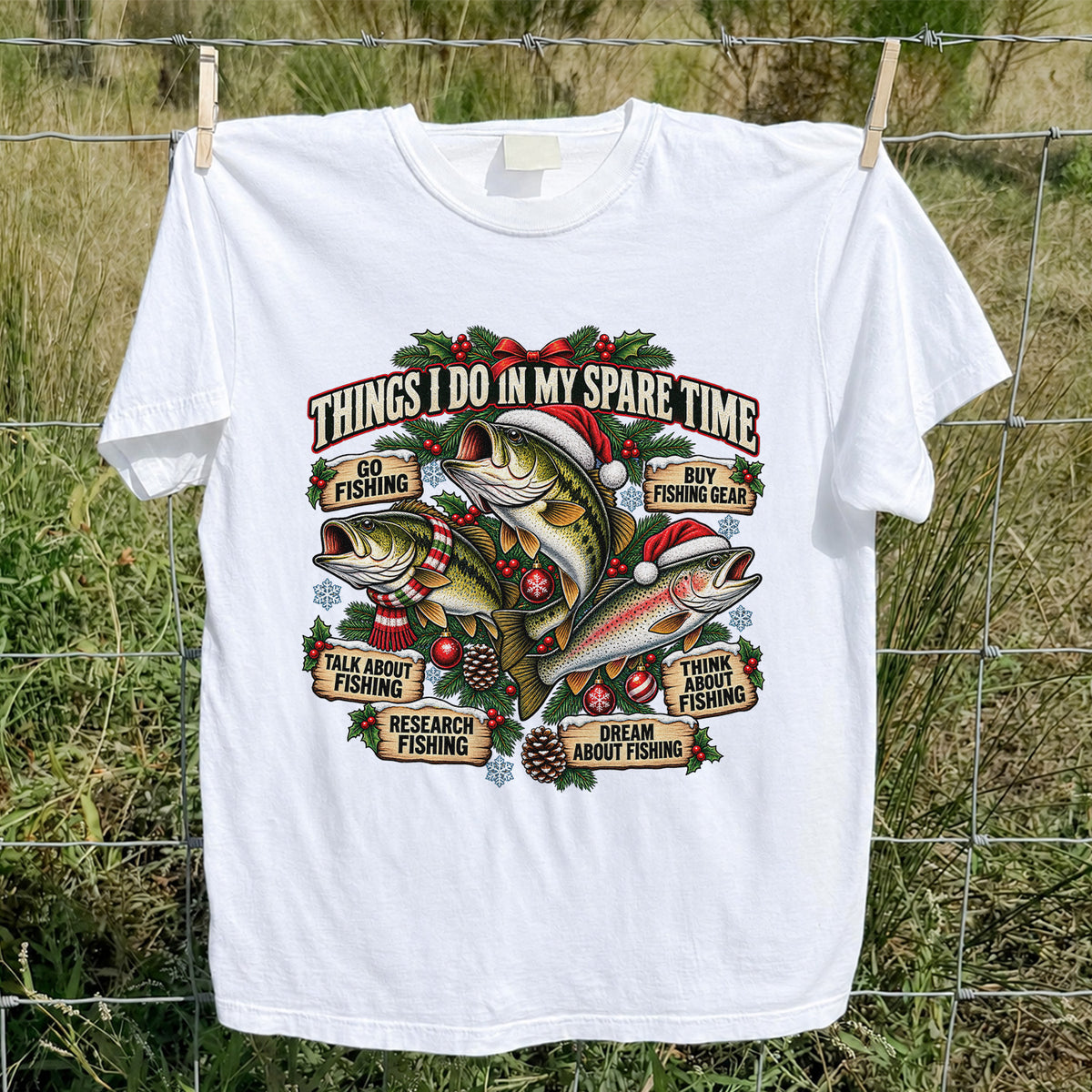 Things I Do in My Spare Time Christmas Bass and Trout Fishing T-Shirt