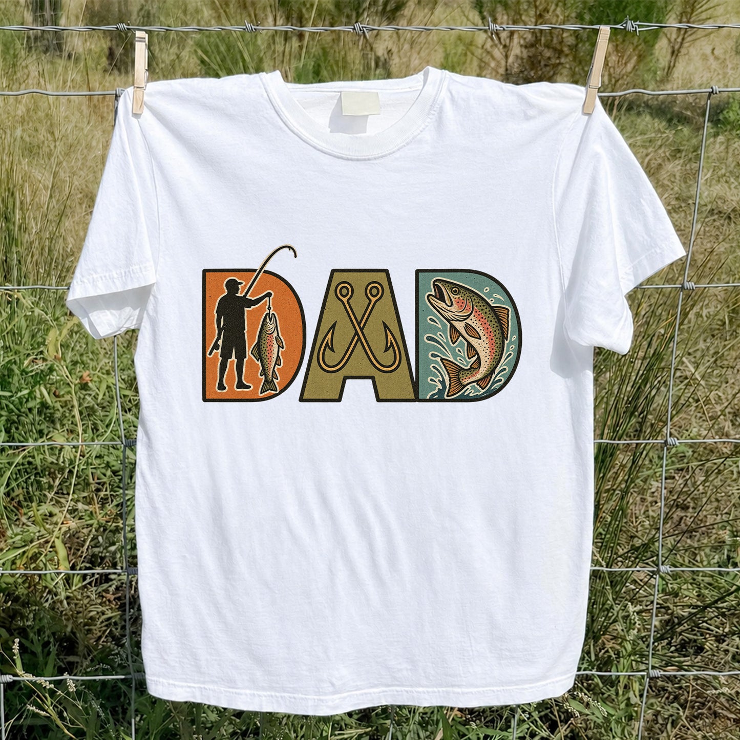 DAD Rainbow Trout and Fishing Hooks Vintage Graphic T-Shirt