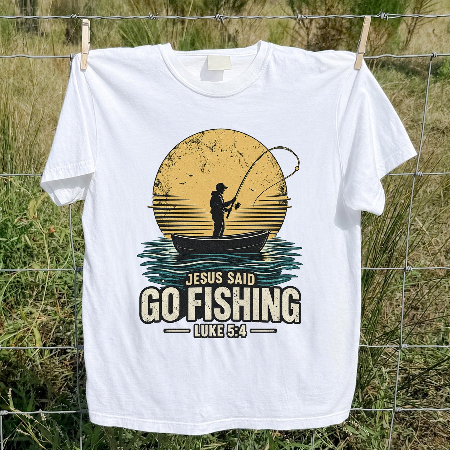 Jesus Said Go Fishing Luke 5:4 Christian Angler T-Shirt