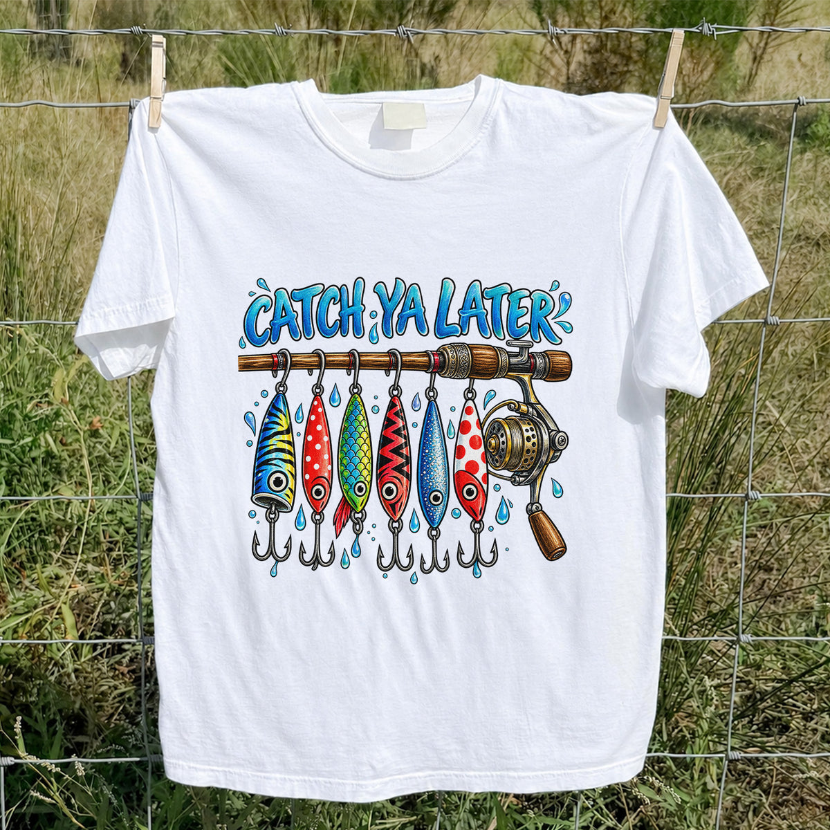 Catch Ya Later Funny Fishing Rod and Lures Graphic T-Shirt