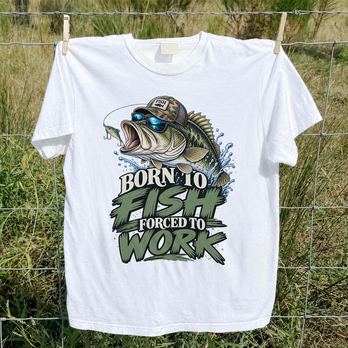 Born to Fish Forced to Work Bass Graphic T-Shirt
