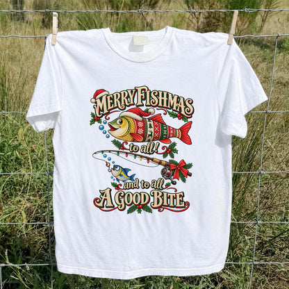 Merry Fishmas to All and to All a Good Bite Christmas Fishing T-Shirt