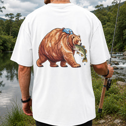 Bear Carrying Bass Fishing Wildlife Graphic T-Shirt | Back Print