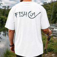 Fish On Fishing Hook Minimalist Graphic T-Shirt | Back Print