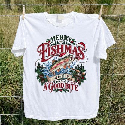 Merry Fishmas to All and to All a Good Bite Rainbow Trout T-Shirt