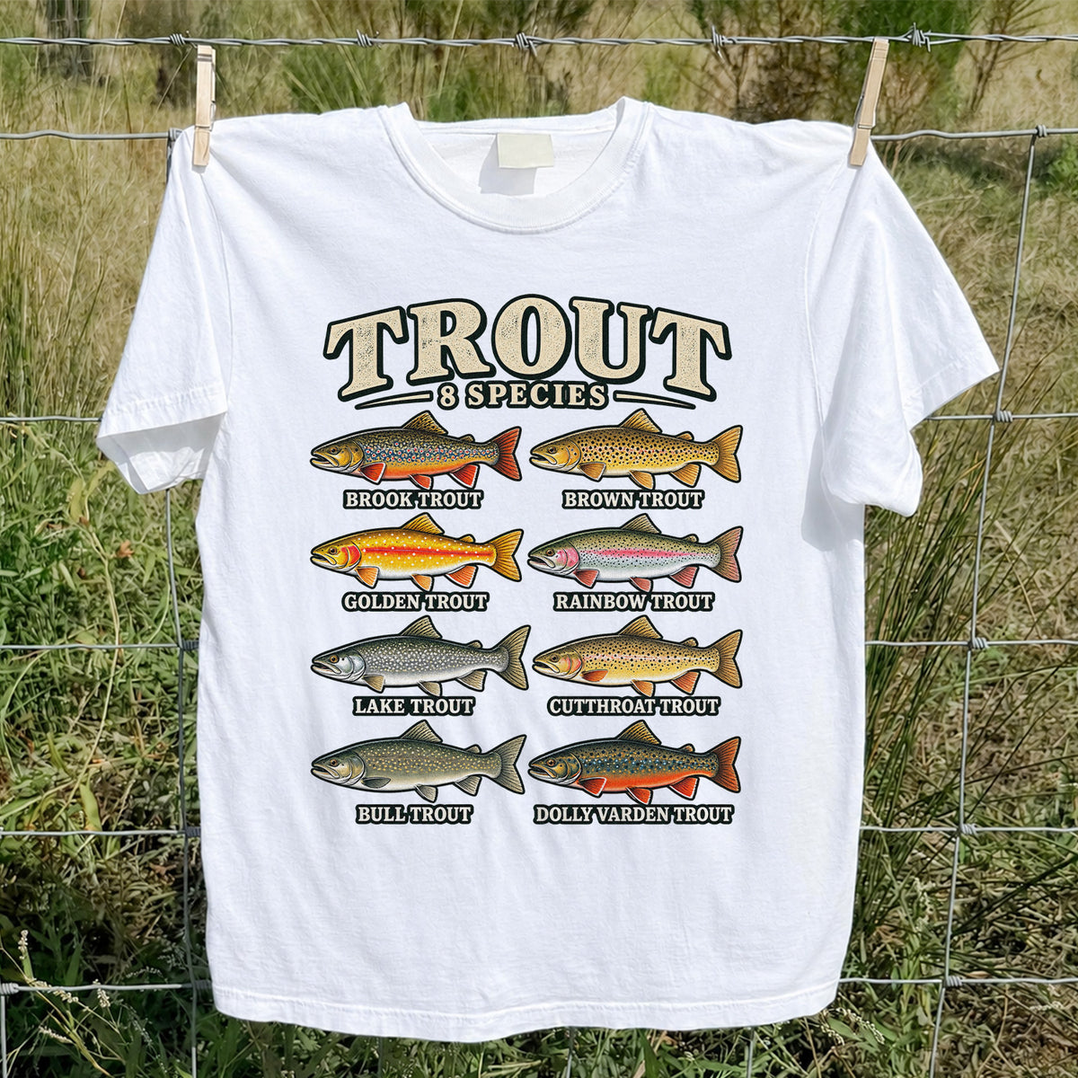 Trout 8 Species Vintage Fish Chart Graphic T-Shirt