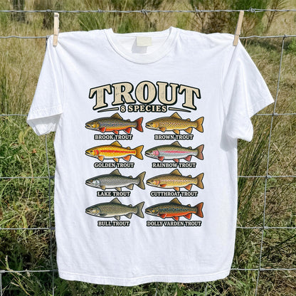 Trout 8 Species Vintage Fish Chart Graphic T-Shirt