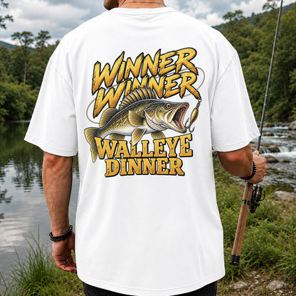 Winner Winner Walleye Dinner Funny Fishing Graphic T-Shirt | Back Print