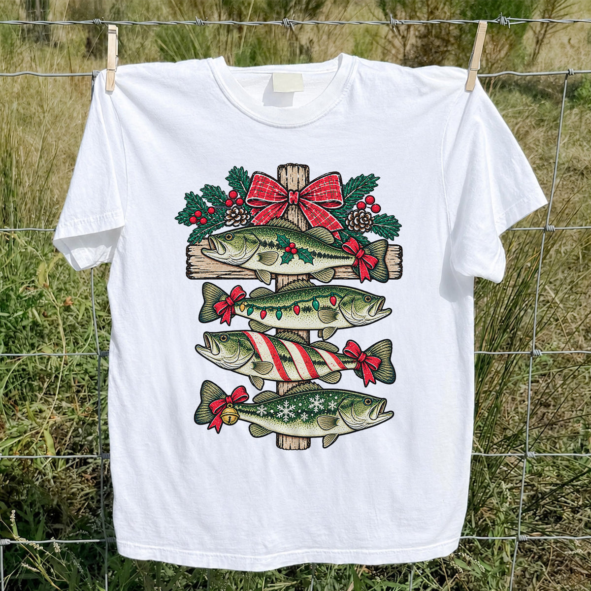 Christmas Bass Fishing Sign Holiday Graphic T-Shirt