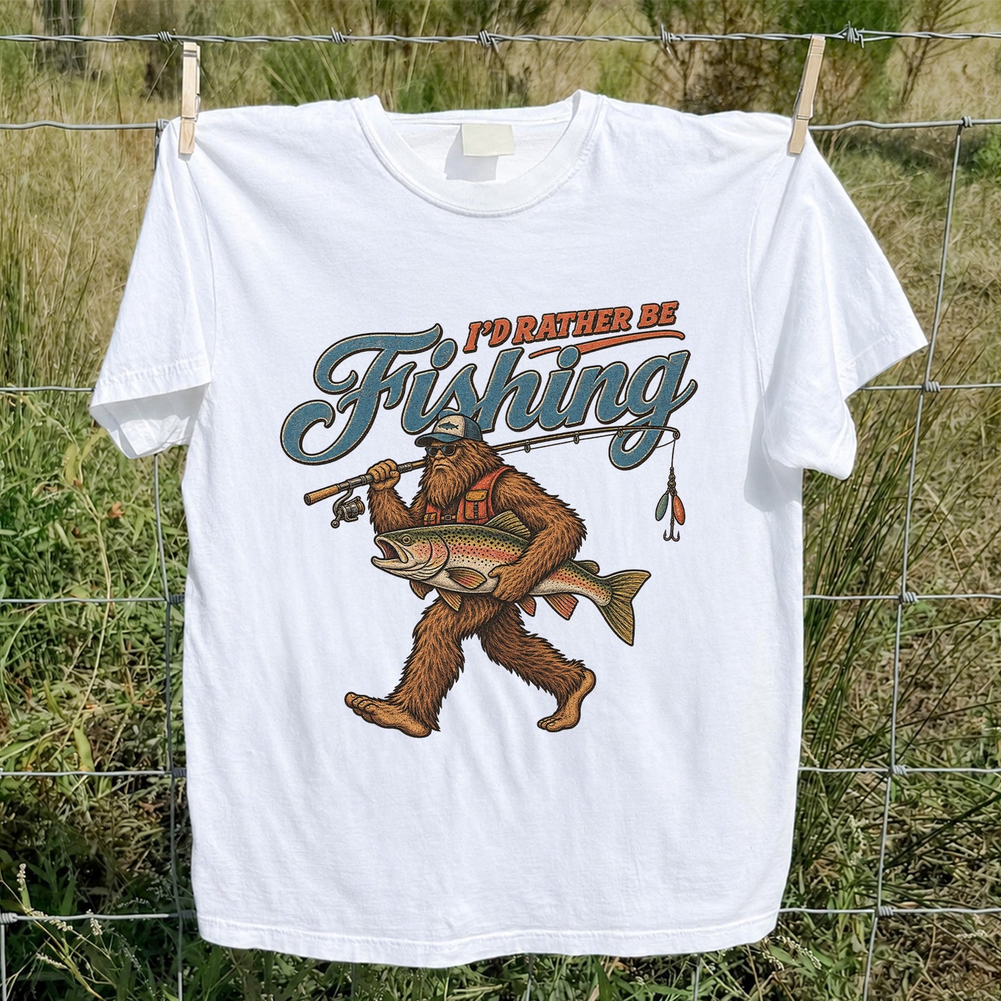 I'd Rather Be Fishing Bigfoot Trout Graphic T-Shirt