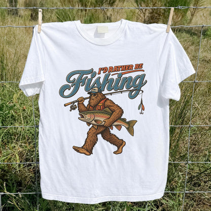 I'd Rather Be Fishing Bigfoot Trout Graphic T-Shirt