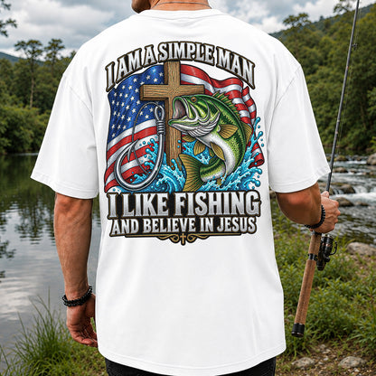 American Flag Bass Fishing Faith Patriotic Graphic T-Shirt | Back Print