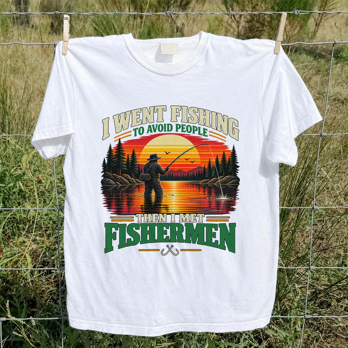 Sunset Fisherman Fishing Humor Graphic T-Shirt