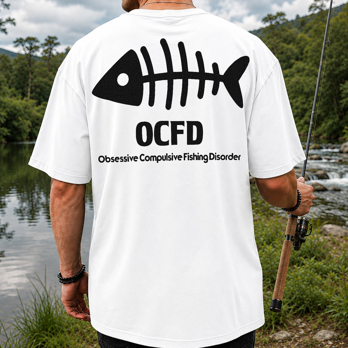 Funny Fish Skeleton Fishing Graphic T-Shirt | Back Print