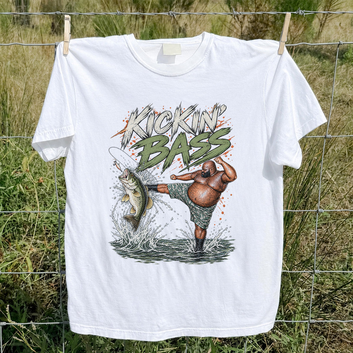 Kickin' Bass Funny Bass Fishing Graphic T-Shirt