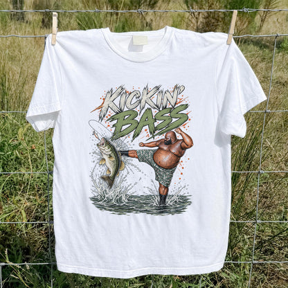 Kickin' Bass Funny Bass Fishing Graphic T-Shirt